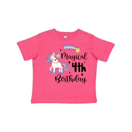 

Inktastic Magical 4th Birthday Rainbow Unicorn with Star Gift Toddler Boy or Toddler Girl T-Shirt