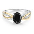 thumbnail image 2 of Gem Stone King 925 Silver and 10K Yellow Gold Black Sapphire and White Lab Grown Diamond Engagement Ring for Women (1.80 Cttw, Oval 8X6MM, Gemstone Birthstone, Available in Size 5, 6, 7, 8, 9), 2 of 3