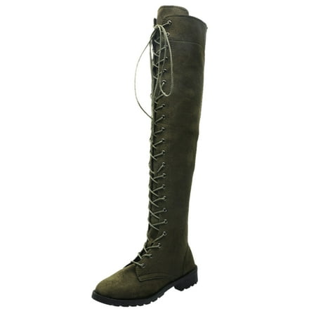 

EUHDSSDE Heels Toe Boots Women The Color Solid Shoes High Over LacUp Knee High Round Women s Boots