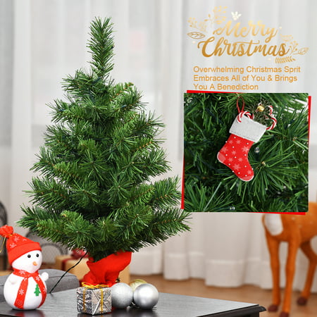 Topbuy 24'' Artificial Christmas Tree Pre-Lit LED Lights for Window Side Tabletop w/ Led