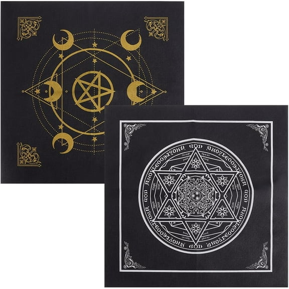 2Pcs Altar Cloth Square Star of David Moon Tarot Tablecloth Fabrics Spiritual Cloth Black Tarot Table Cover Wall Hanging Tablecloth Napkin for Home Decor Wiccan Witchery Supplies 19x19Inch