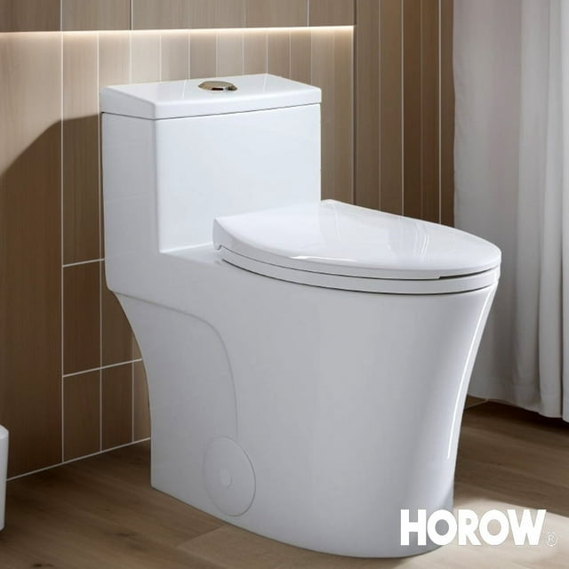 HOROW Toilette Compacte Monobloc 10 Pouces à Rangée Rugueuse Allongée 0,8/1,28 GPF et Carte 1000 g avec Hauteur de Siège Confortable 17,3 Pouces Double Chasse