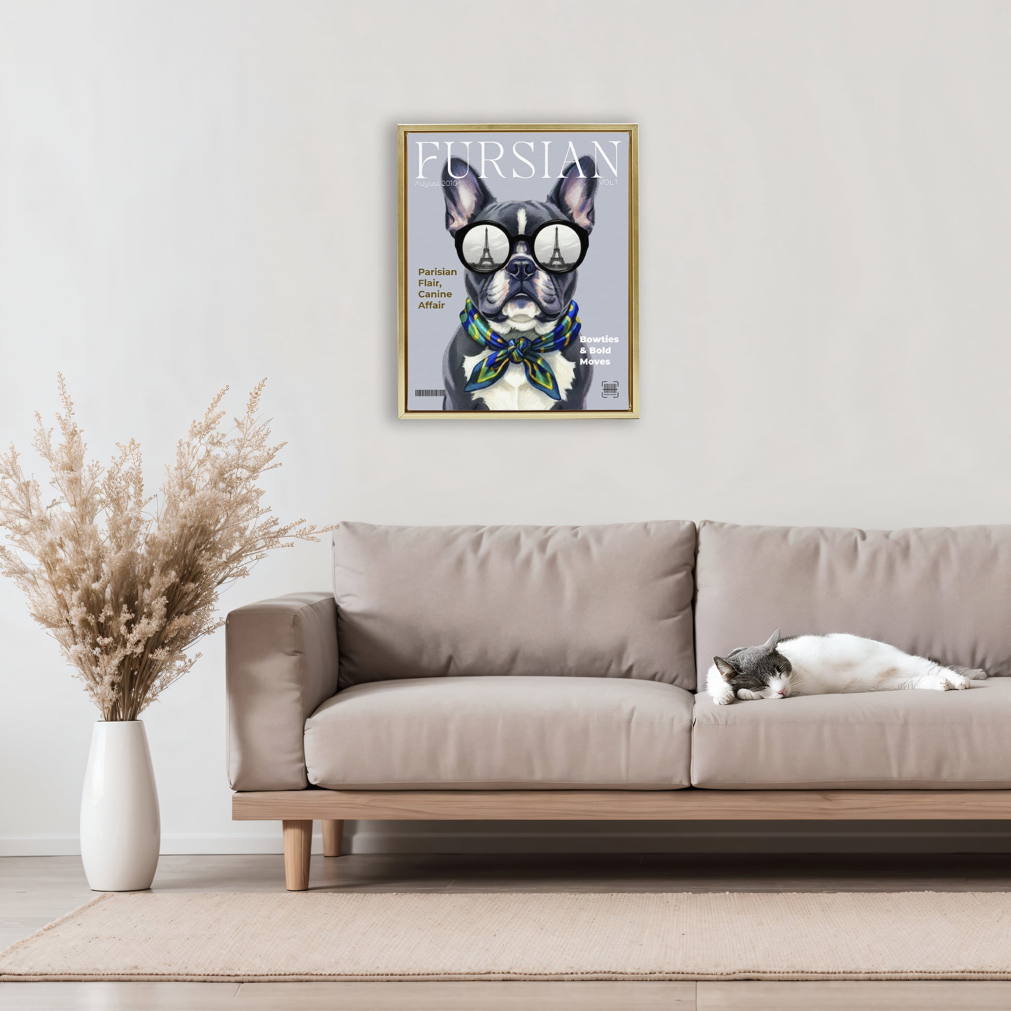 Stupell Industries Fursian Dog Fashion Magazine Gold Framed Floater Canvas Wall Art, design by A Barefoot Stylist