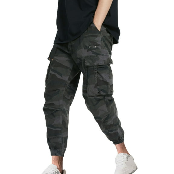 XUNKUSGA Cargo Joggers Men Elastic Waist Dstring Joggers Pants Camo Ripstop Military Cargo Pants Multi Pockets Hiking Men's Pants