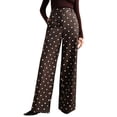 thumbnail image 3 of Women'S Polka Dots Wide Leg Tailored Pants High Waisted Belted Loose Trousers with Pockets Brown L, 3 of 9