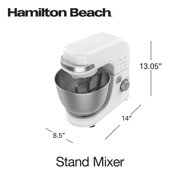 Hamilton Beach 4 Quart Stand Mixer for Kitchen, 7 Speeds, Tilt-Head, Dough Hook, Whisk & Flat Beater, White