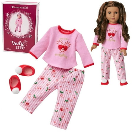 American Girl Truly Me Merry Everything PJs for 18-inch Dolls, 6 , Waffle-Knit Red, 3 Pieces