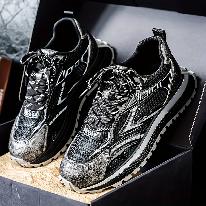 2026 All-Season Men'S Fashion Sneakers -  Low-Top Lace-Up Casual Shoes for Hiking, Outdoor & Daily Wear, Hiking Shoes, Modern Sneakers，Thick Cushioned PVC Sole, Breathable Fabric & Synthetic Upper