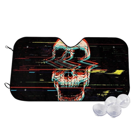Kdxio Glitch Screaming Skull Print Windshield Sun Shade,UV Rays and Sun Heat Protection,Sunshade for Car Windshield,Car Shade Front Windshield - Small