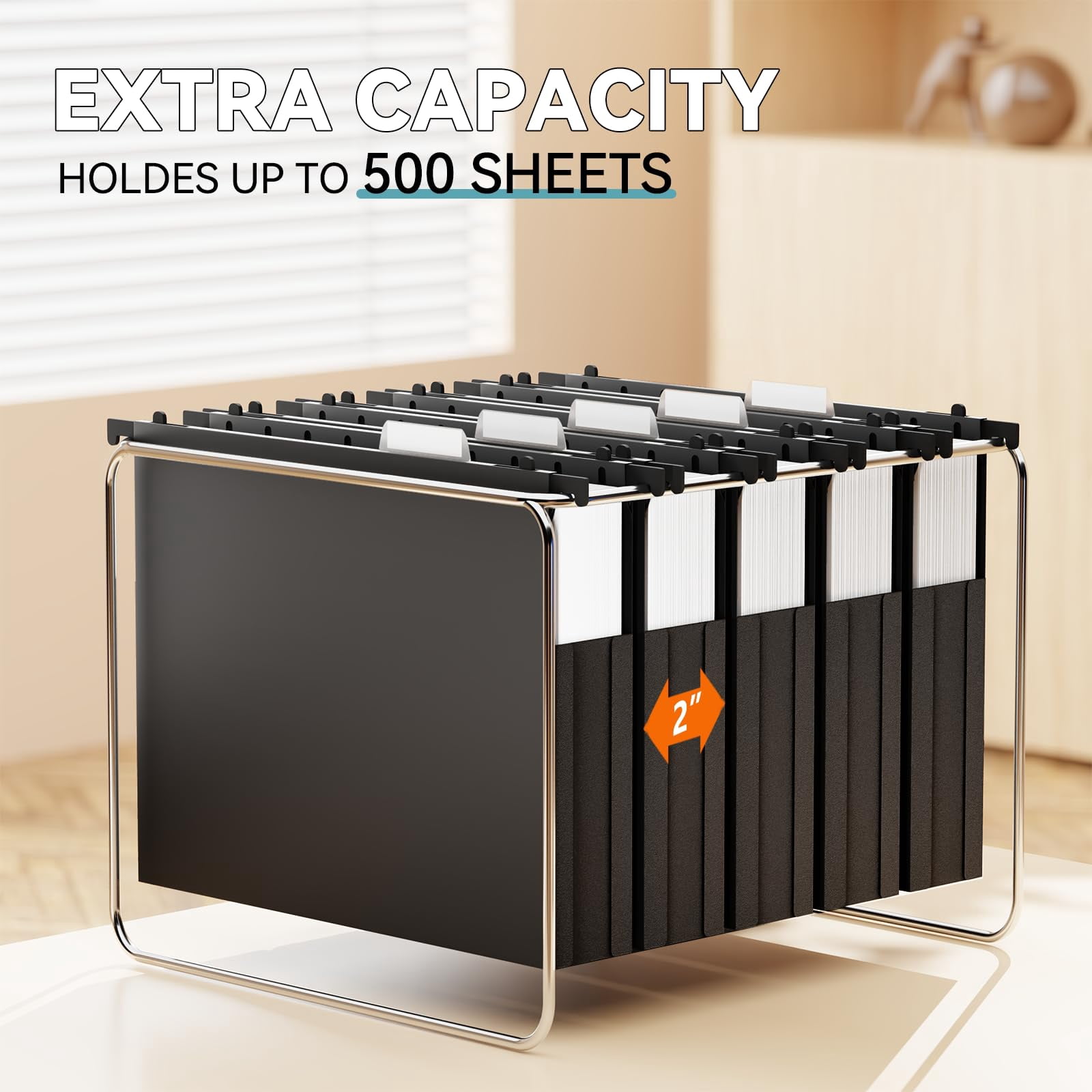 Plastic Hanging File Folder Expandable Letter Size Upgraded 2" Expansion Accordian Pocket 12 Pack Extra Capacity Folders Adjustable Tabs No Assembly Heavy Duty For Filing Cabinet Black