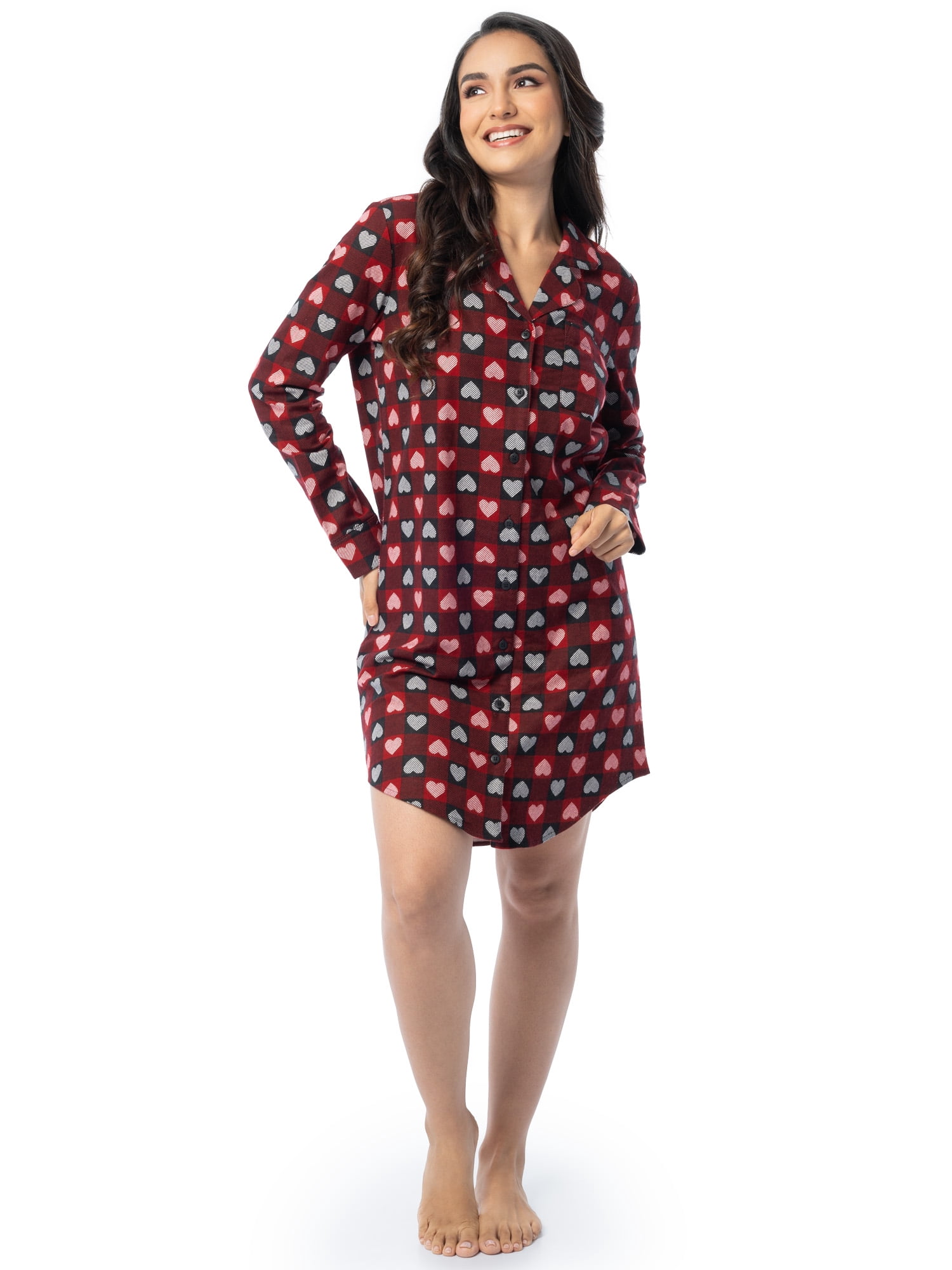 Fruit of the Loom Women's Beyond Soft Long Sleeve Button Down Flannel Sleepshirt, Sizes S-4X