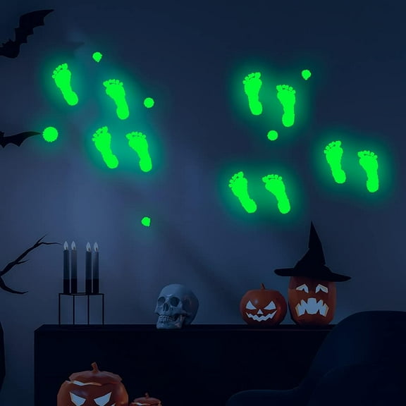Halloween Bloody Stickers,Luminous Halloween Handprints Footprints Stickers,Vinyl Bloody Handprints Stickers for Wall Window Clings,Glow in The Dark Zombie Stickers Decals (Green Footprints)