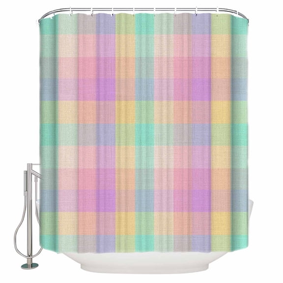 Pink Blue Plaid Bathroom Shower Curtains with 12 Hooks Polyester Waterproof Shower Curtain for Stalls and Bathtubs Buffalo Checkered Modern Gingham Lattice Decorative Bathroom Curtain 72x72 Inches