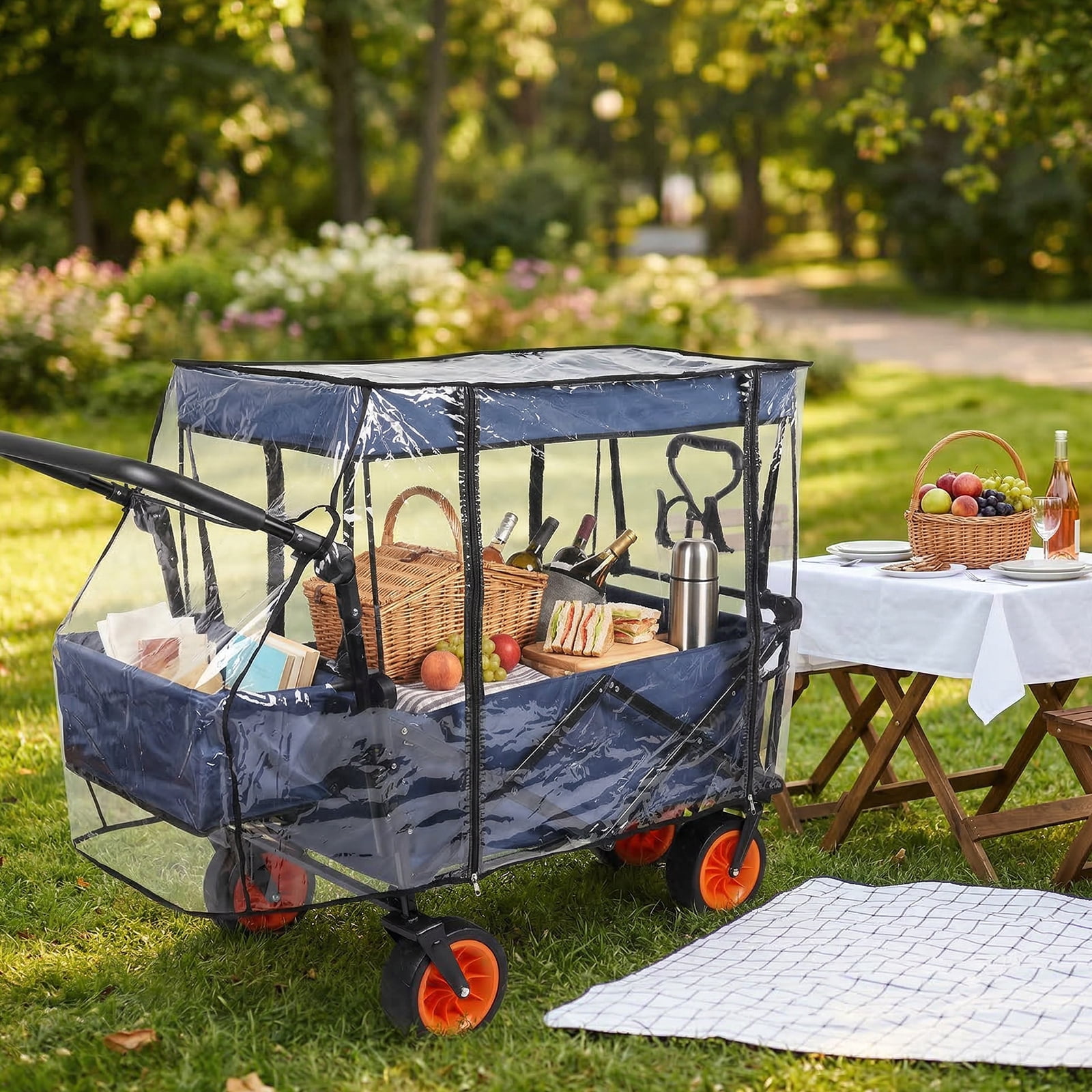 Threns Waterproof Wagon Rain Cover, UV-Resistant Handcart Sun Cover for Stroller,Trolley,Cart Accessories,Suit for Camping Picnic Garden Use,Collapsible