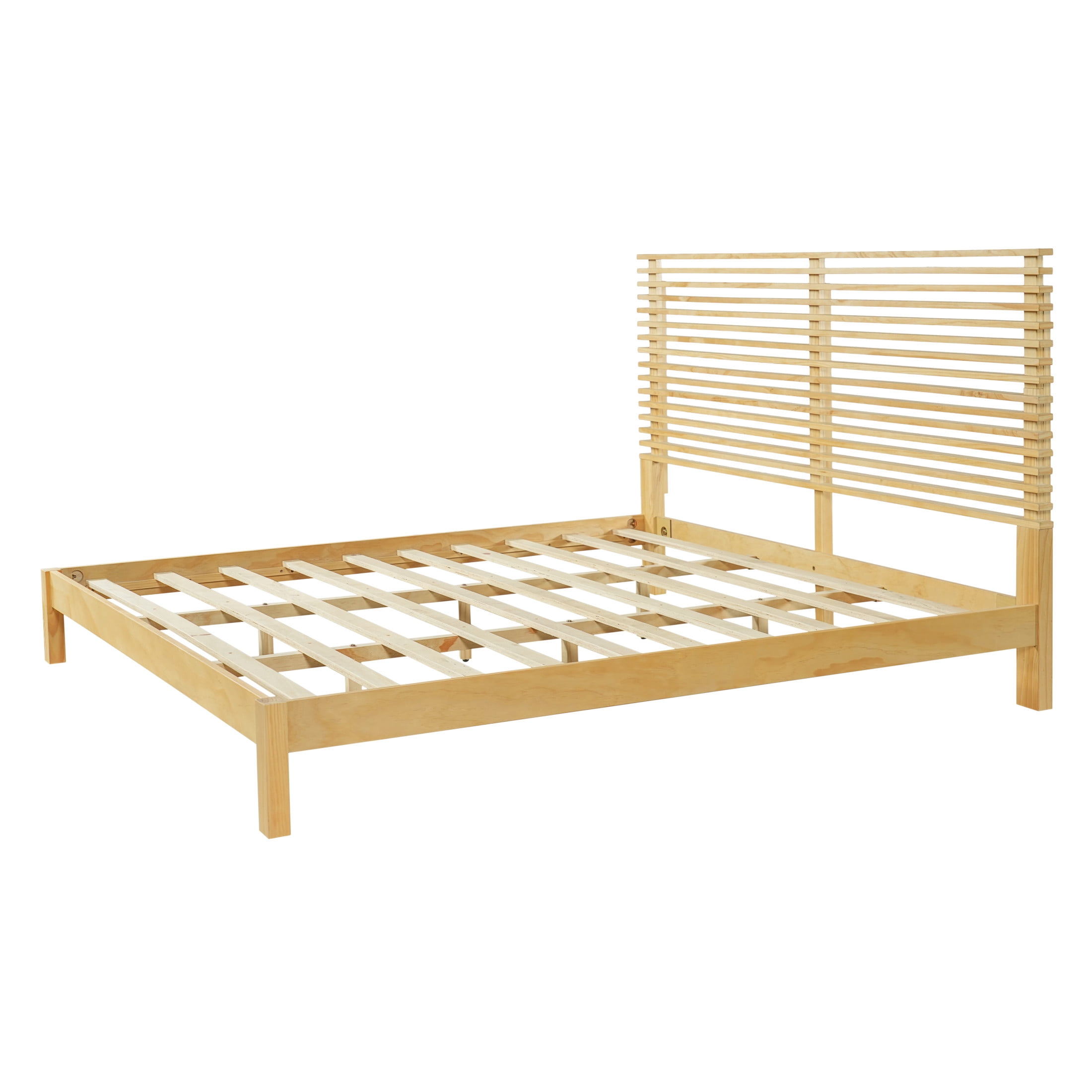 Christopher Knight Home King Wood Bed Frame with Slatted Headboard, Natural Finish
