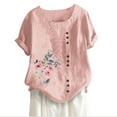 thumbnail image 1 of Blouses pour Femmes, T-Shirt à Manches Courtes et Col Rond d'Été pour Femmes, Mode Décontractée Imprimée avec Boutons, 1 of 3