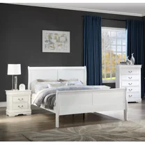 3pc Louis Philip Full Panel Bed Chest Nightstand Set Bedroom Furniture White Finish