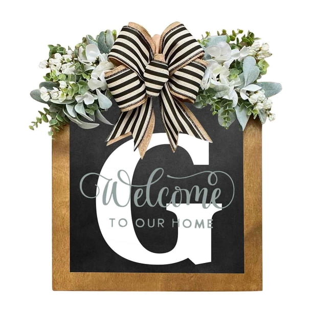 Corona de Madera Personalizada con Apellidos: Placa Colgante para Puerta Principal, Ideal para Todo El Año, con Letras Del Alfabeto de La a A La Z para Decoración Del Hogar y Regalos.