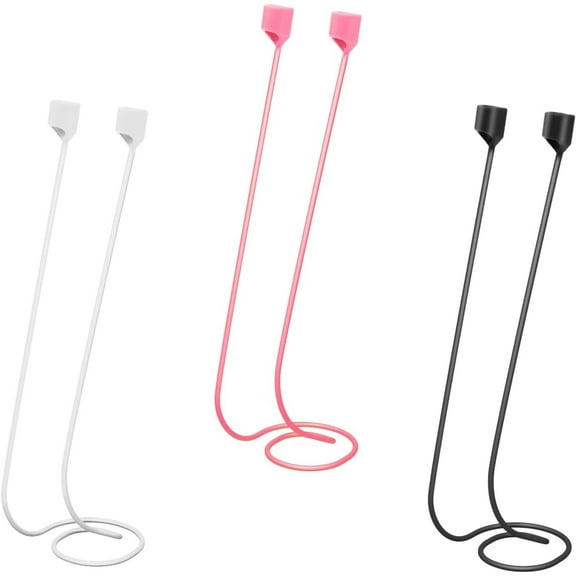 3pcs Magnetic Anti-Lost Straps, Sport Earbud Lanyard Neck Strap Soft Silicone Safety Strap Wireless Earbuds Lanyard, Compatible with Airpods Pro/3/2/1 (Black, White, Pink)