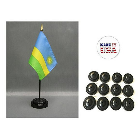 Box of 12 Rwanda 4"x6" Miniature Desk & Table Flags Includes 12 Flag Stands & 12 Rwandan Small Mini Stick Flags