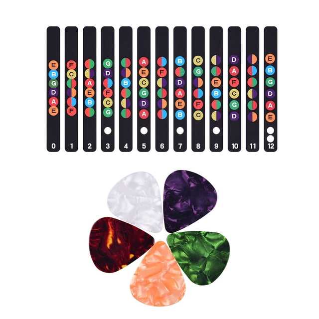 Yeacher Guitar Fretboard Stickers Colorful Fingerboard Sticker Note Decals for 6 String Acoustic Electric Guitars Beginners Practice Assistant Tool with 5pcs Guitar Picks