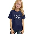 thumbnail image 4 of CCRFTGI Shirts for Girls Trendy Short Sleeve Bowknot Print Tunic Tops Fall Crew Neck T-Shirts Oversized Soft Solid Teen Girl Clothes Navy 13-14Y, 4 of 5