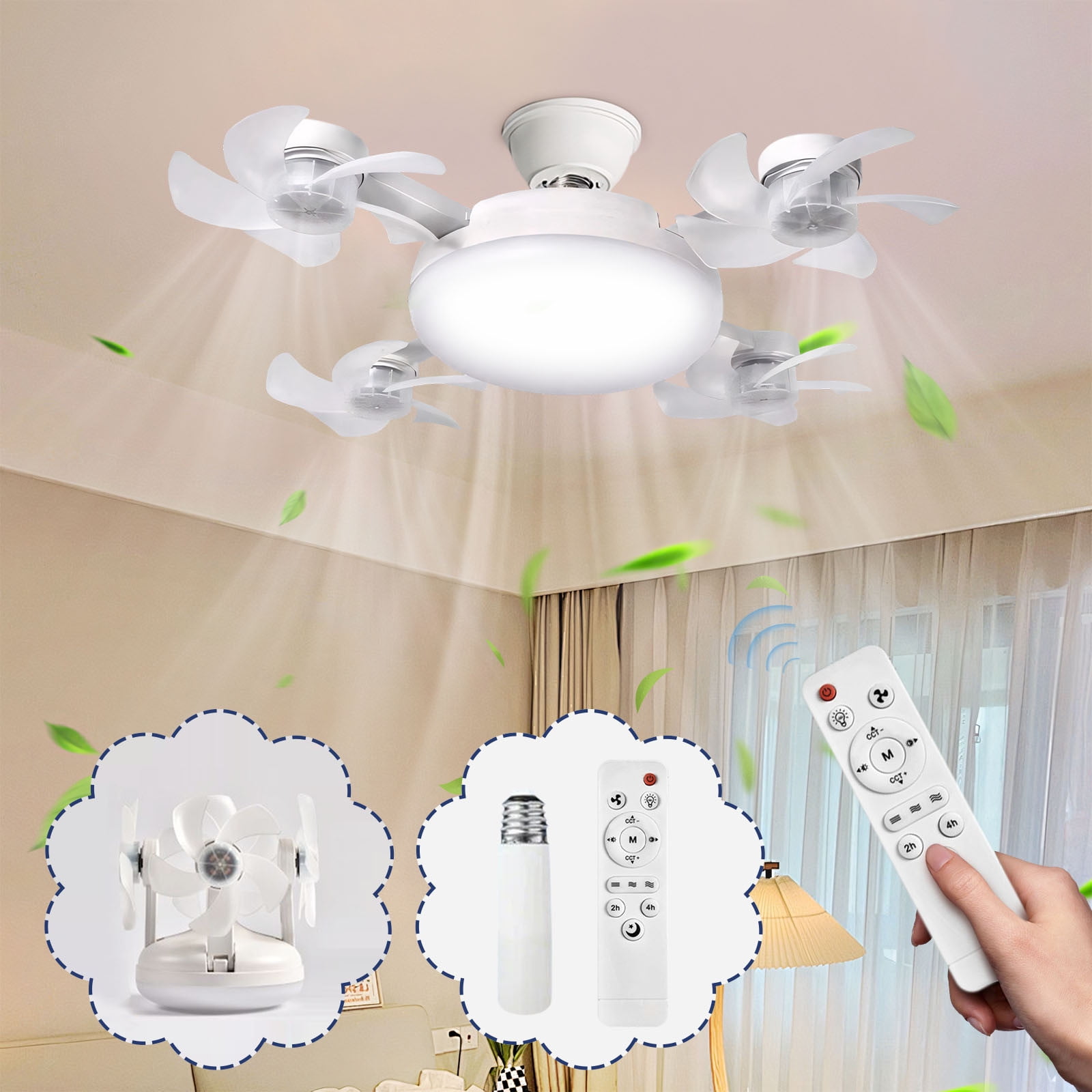 Fiudx Ventilador de Techo con Luz Tipo Dron, Lámpara Colgante con Rosca  E27, Control Remoto, Brillo Ajustable, Multifuncional, Ideal para El Hogar,  La Oficina y El Dormitorio, Iluminación de Bajo Con |