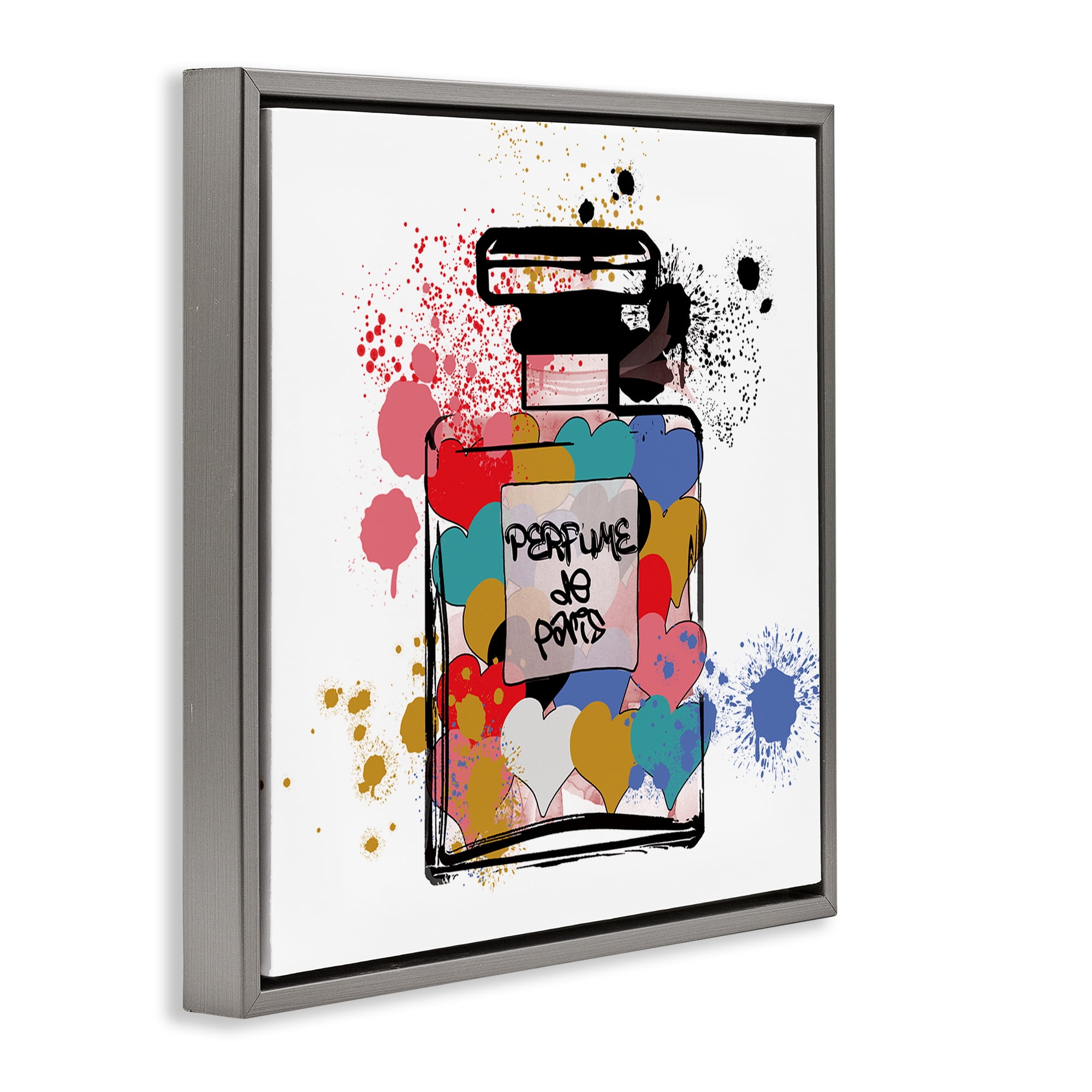 Stupell Industries Heart Patterned Mod Perfume Fashion Painting Gray Floater Framed Canvas Art Print Wall Art, 25 x 25