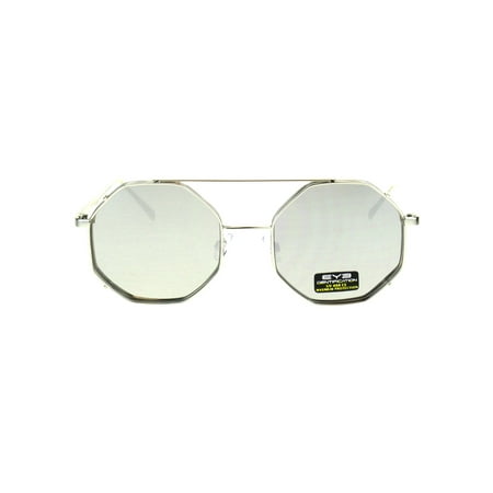 Mirrored Lens Octagon Hippie Retro Metal Rim Sunglasses Silver Mirror