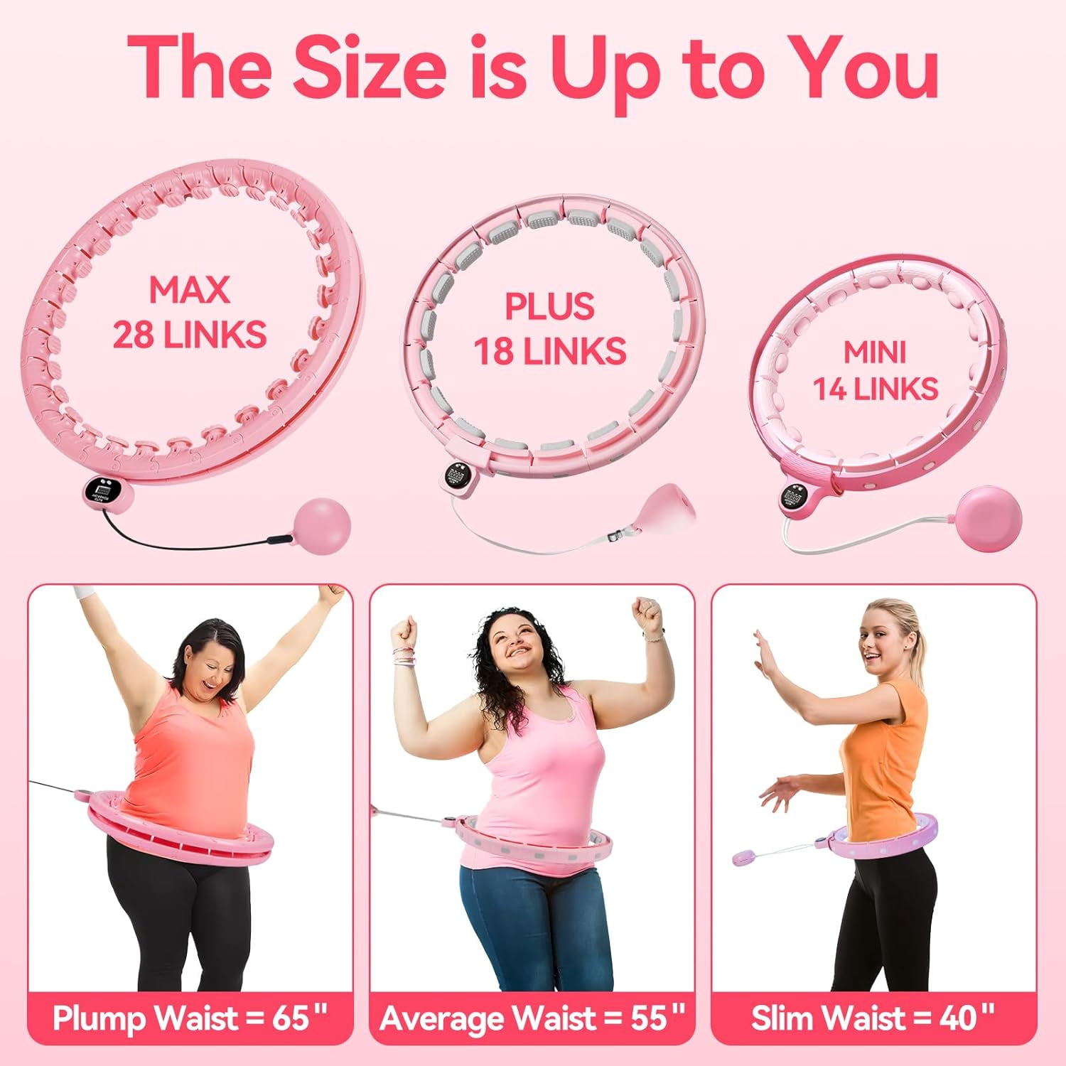Infinity Hoop for Adult Weight Loss, 2 in 1 Smart Fitness Hoop with Counter & Detachable Knots, Weighted Exercise Fit Hoop Suitable for Women and Kids, Pink