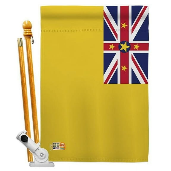 Americana Home & Garden AA-CY-HS-140172-IP-BO-D-US18-AG 28 x 40 in. Niue Flags of the World Nationality Impressions Decorative Vertical Double Sided House Flag Set & Pole Bracket Hardware Flag Set