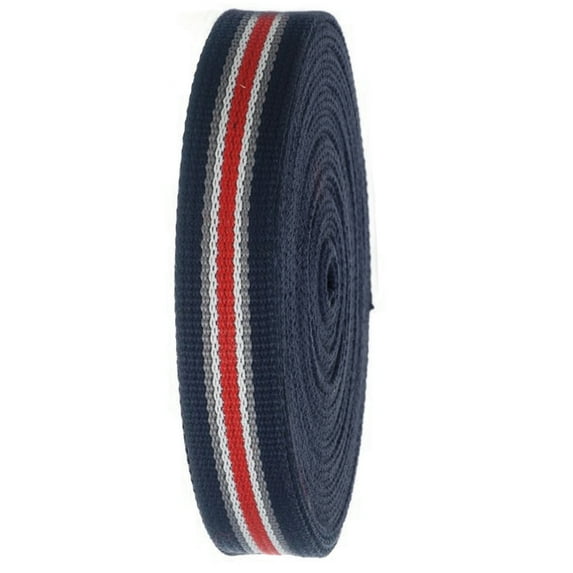 Navy Red White Gray Striped Heavy Canvas Webbing Roll 1.25" Width Durable Strap for Belts, Bags, Crafts