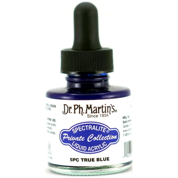 Dr. Ph. Martin's® Spectralite Private Collection Liquid Acrylics (5PC) Arcylic Paint Bottle, 1.0 US fl oz, True Blue, 1 Bottle