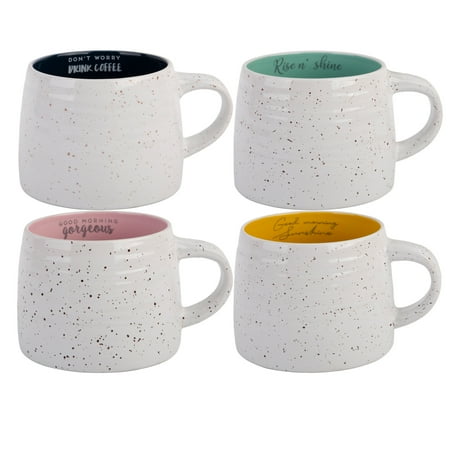 

Set 4 19 oz. Stoneware White and Black Speckle Sentiment Mugs