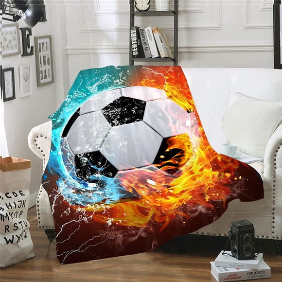 Couverture de Soccer Super Douce et Chaude, Couverture de Ballon de Soccer, Cadeaux pour Fans de Soccer, Garçons, Filles, Enfants, Couverture de Soccer 3D Flamme, Couverture en Polaire pour Canapé, Lit (60x50)