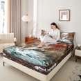thumbnail image 2 of Manfei Farm Jumping Fish Fitted Sheet Queen, Autumn Forest Bedding, Orange Blue Brown, 3-Piece, 1 Fitted Sheet and 2 Pillowcases, 2 of 6