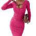 thumbnail image 3 of DYMADE Women Sexy Strecthy Long Sleeve Knee Length Bodycon Hollow Out Dress, 3 of 4