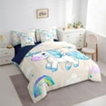 thumbnail image 3 of Feelyou Kawaii Blue Unicorn Twin Bedding Sets 7-Piece for Teen, Dreamy Rainbow Cloud Bedding Comforter Set, Cartoon Animal Reversible Sheet Sets, Lightweight Room Decor, 3 of 7