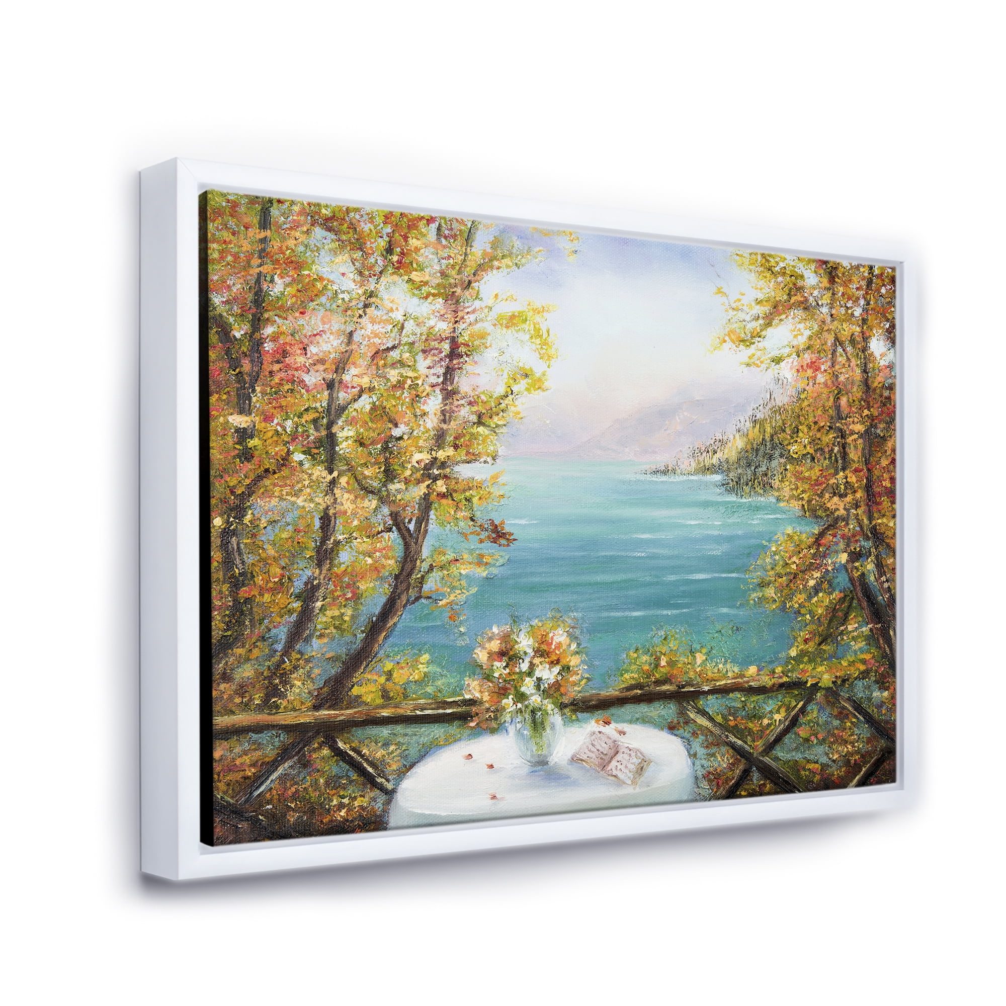 Designart 'The Blue Ocean View From Terrace' Nautical & Coastal Framed Canvas Wall Art Print