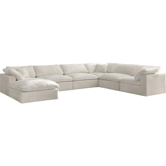 Maklaine Contemporary Cream Velvet Down Filled Modular Sectional Sofa