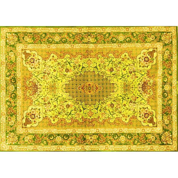 Ahgly Company Indoor Rectangle Medallion Yellow Traditional Area Rugs, 8' x 10'