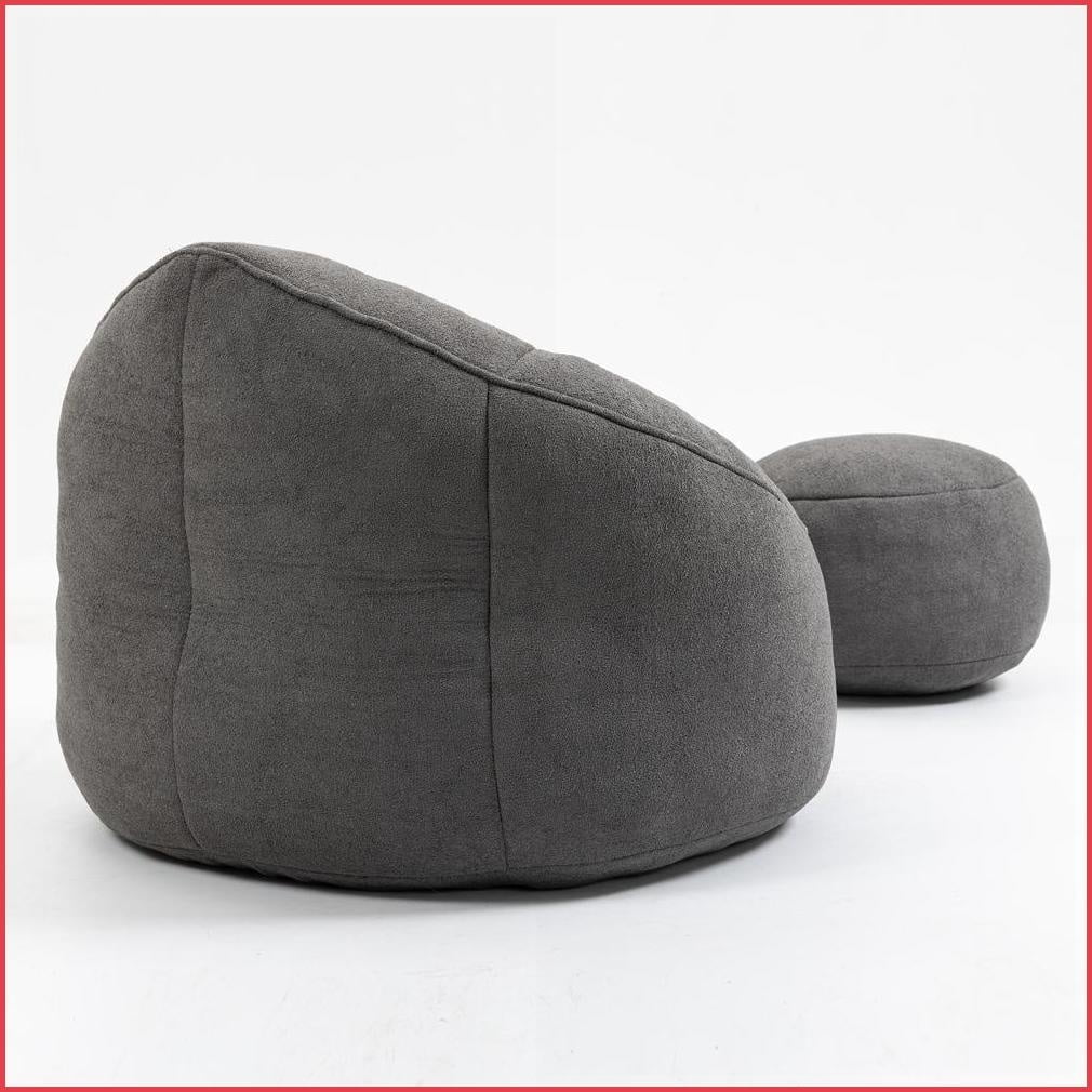 Adult Bean Bag Chair with Footrest – Soft Compressed Foam for Living Room & Bedroom | Gray | Microfiber