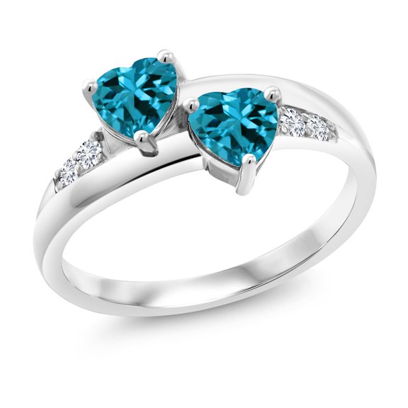 Gem Stone King 925 Sterling Silver London Blue Topaz and Lab Grown Diamond Ring for Women (1.18 Cttw, Heart Shape 5MM, Size 7)