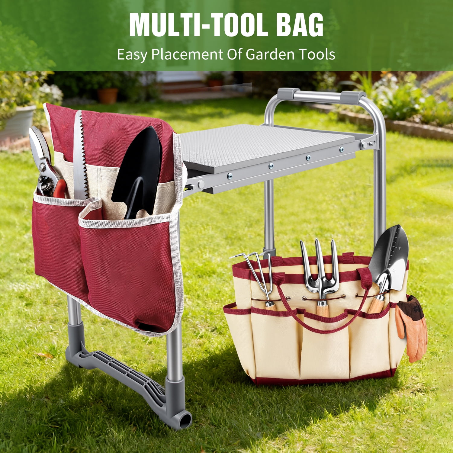 SAFH Garden Kneeler and Seat, Heavy Duty Foldable Gardening Stool with Thicken & Wide Kneeling Pad, Portable Kneeling Bench for Gardening with 2 Tool Pouches, Garden Stool for Adults Seniors