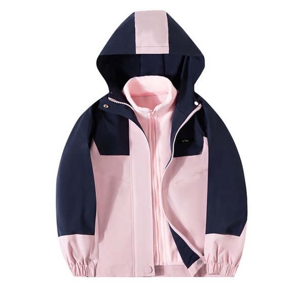 APEXFWDT Kids 3 in 1 Jacket for Girl Boys Thicken Fleece Hooded Jacket Warm Quilted Coat Outdoor Hooded Windproof Waterproof Ski Jacket Snow Coat