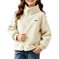 thumbnail image 3 of Owordtank Girls Stand Collar O-Ring Zip Up Fleece Jacket With Chest Label Patch Ribbed Cuffs, 3 of 6