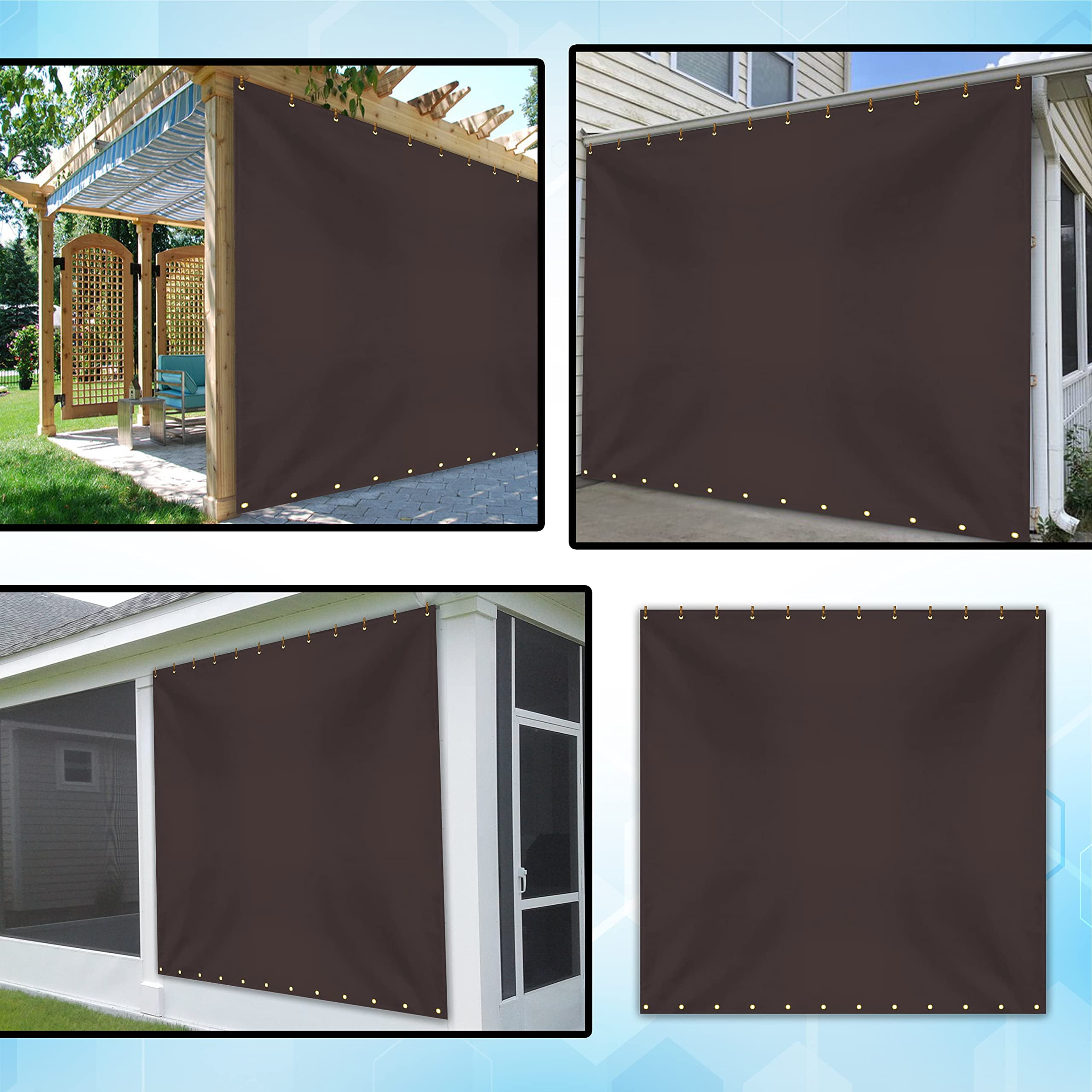 COVERS&ALL Outdoor Vinyl Curtain for Patio Furniture 12 Oz, Weather Resistant Patio Blackout Drapes for Dining Room Window with Rustproof Grommets for Pergola, Porch, Gazebos (8' H x 10' W, Coffee)