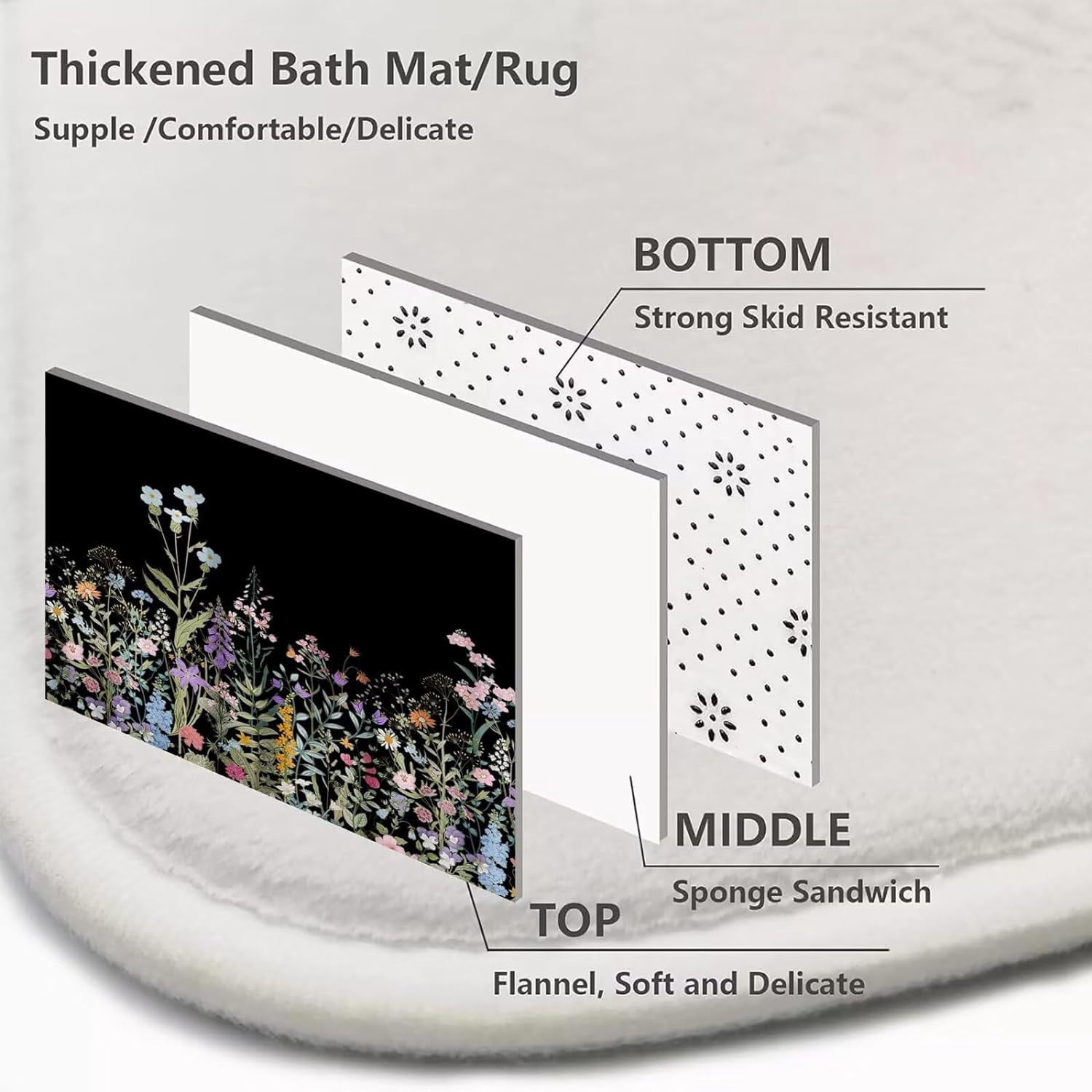4 Pcs Floral Shower Curtain Set Black Shower Curtain and Rug Set Colorful Floral Bathroom Decor Sets with Shower Curtains and Rugs and Accessories Flower Bathroom Shower Curtain Set with 12 Hook