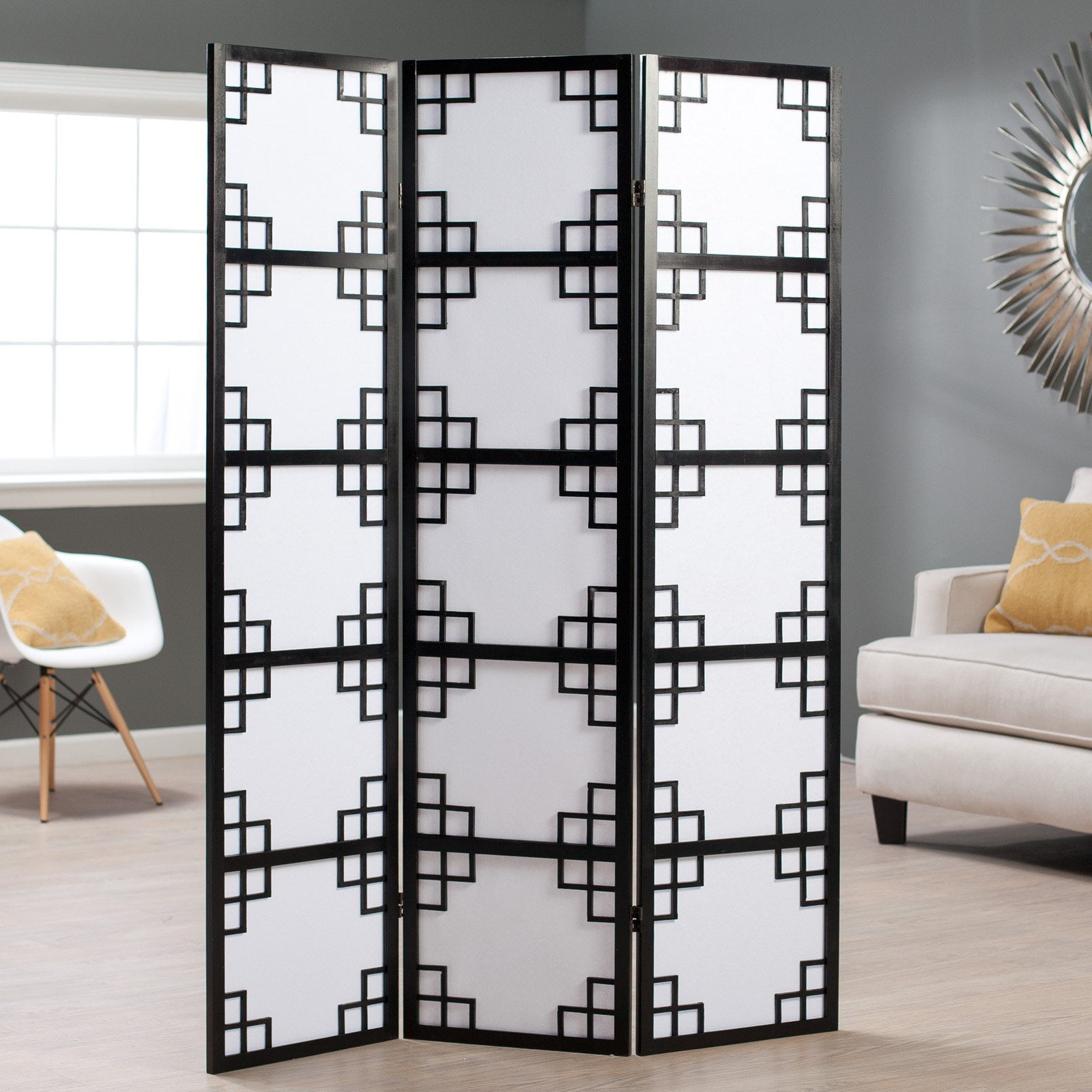Black Omei Lattice 3 Panel Screen Room Divider
