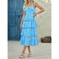 thumbnail image 3 of Spaghetti Strap Womens Floral Print Maxi Dresses Casual Sleeveless Ruffle Flowy Tiered Dress, 3 of 6